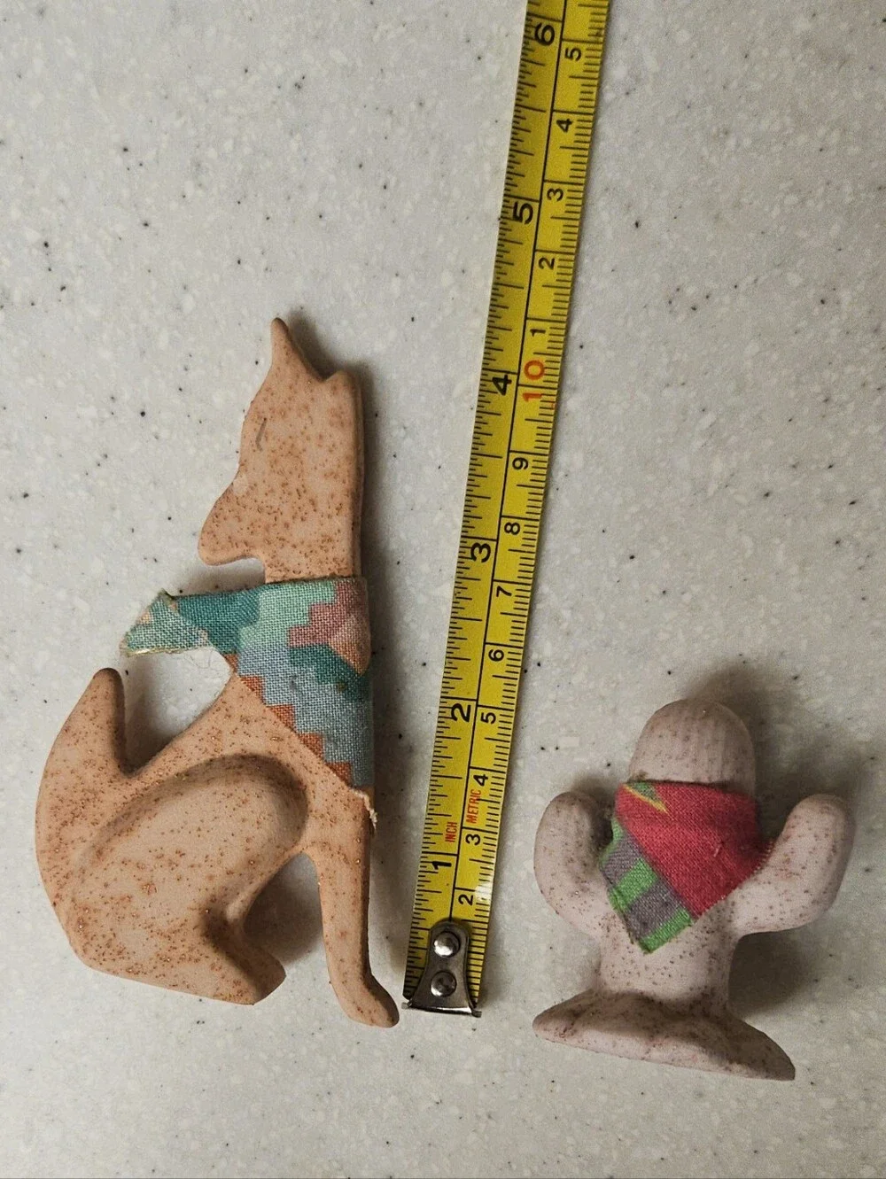 Vintage 90s Porcelain Sand Painted Wolf and Cactus Figurines